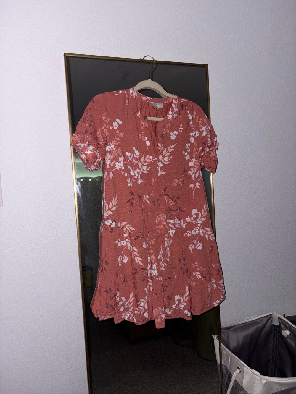 Loft XS petite Rust Floral Short Sleeve Dress